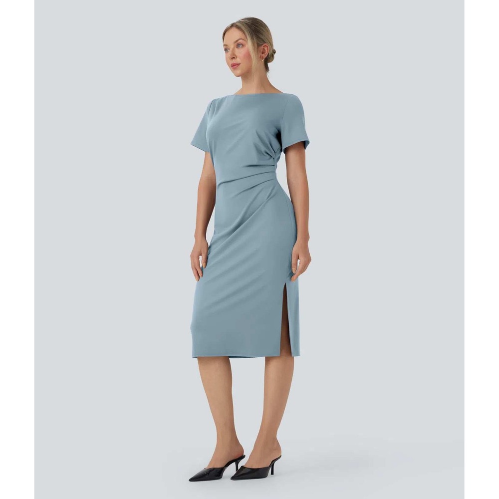 Halara nwt S short‎ sleeve bodycon midi work dress travel office vacation